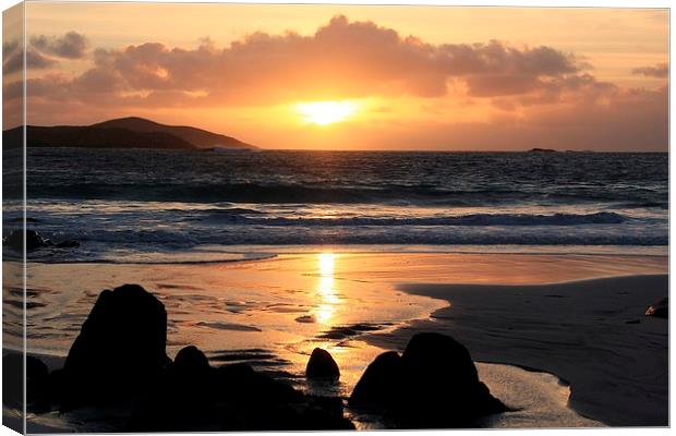 Sunset At Meal Beach Shetland Canvas Print by Anne Macdonald