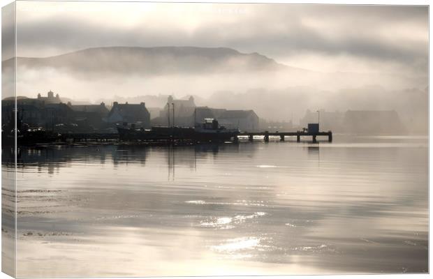Mist Over The Village Of Scalloway, Shetland 1 Canvas Print by Anne Macdonald