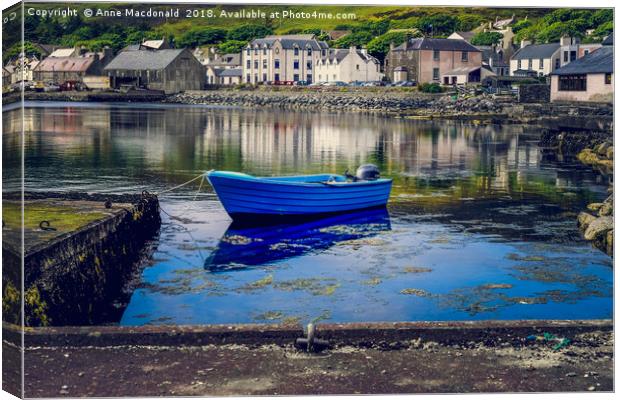 Blue Boat At The Waterfront, Scalloway, Shetland Canvas Print by Anne Macdonald