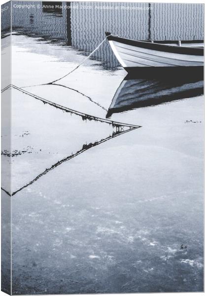 Boat And Ropes Reflections, Lerwick, Shetland. Canvas Print by Anne Macdonald