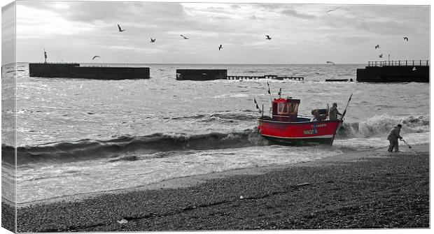 Red Fishing Boat Canvas Print by Georgie Lilly