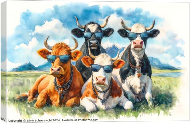 Cool Cows Canvas Print by Silvio Schoisswohl