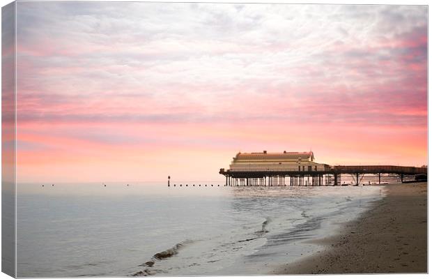 Stunning Pink Skies Over Cleethorpes Pier at Sunse Canvas Print by P D