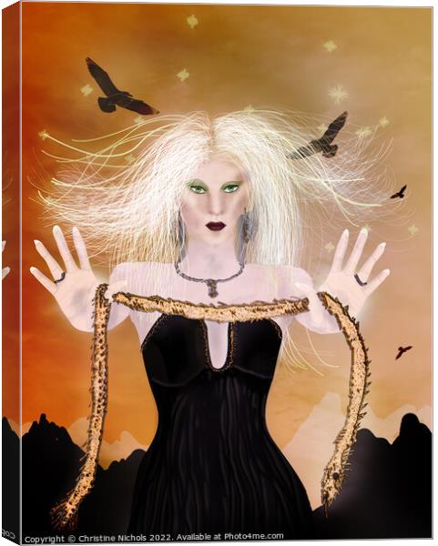 Blond Sourceress with Golden Snake Canvas Print by Christine Kerioak
