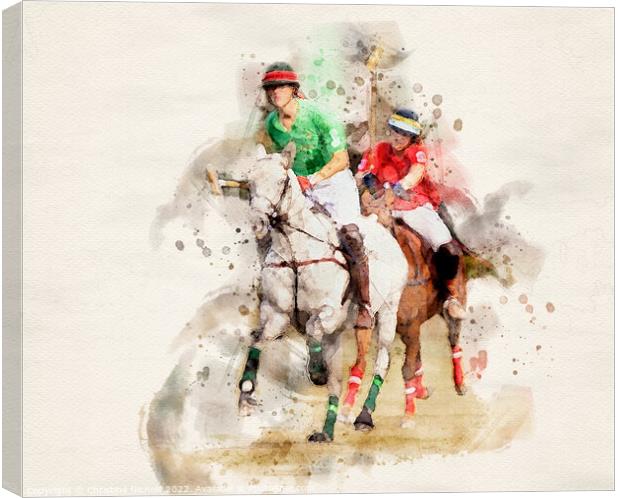 Polo Players Canvas Print by Christine Kerioak
