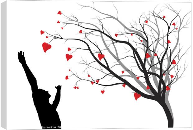 Heart Tree and Man Silhouette Canvas Print by Christine Kerioak
