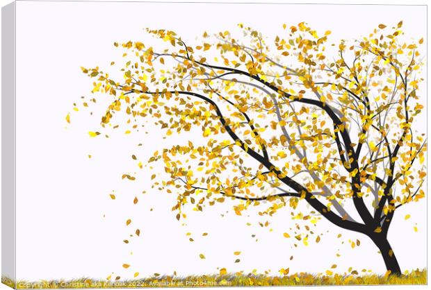 Autumn Tree with Falling Leaves Ilustration Canvas Print by Christine Kerioak