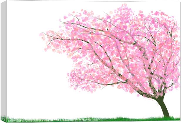 Tree Illustration with Pink Blossom Canvas Print by Christine Kerioak