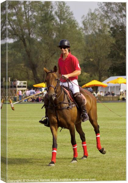 Horse and Happy Rider During Polo Match Canvas Print by Christine Kerioak