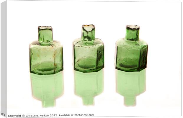 Three Green Glass Ink Bottles Canvas Print by Christine Kerioak