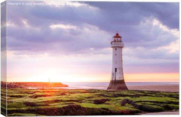 Sunset New Brighton Lighthouse Canvas Print by Andy McGarry