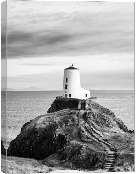 The Serenity of Llanddwyn Lighthouse Canvas Print by Andy McGarry