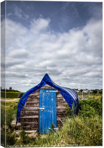 Lindisfarne Boat Shed Canvas Print by Andy McGarry