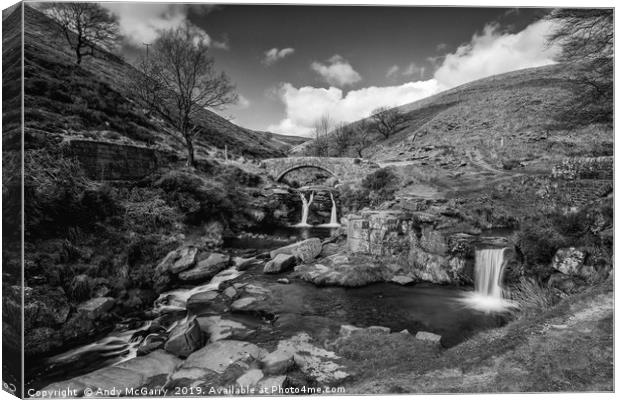 Three Shires Head Waterfalls Black and White Canvas Print by Andy McGarry