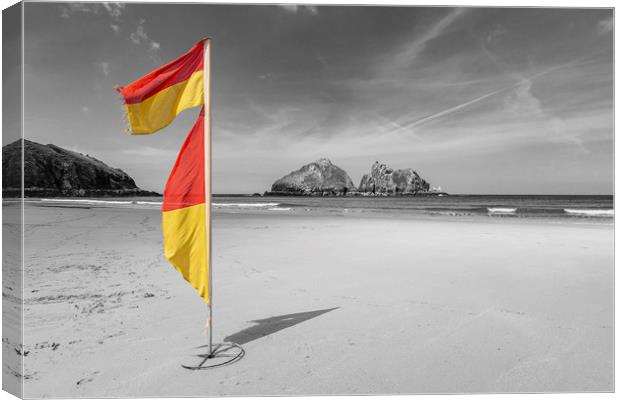 Safe Surfing at Holywell Beach Canvas Print by Malcolm McHugh