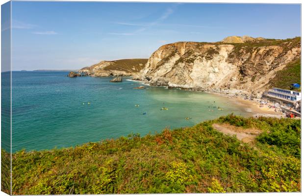 Summer Scene at Trevaunance Cove Canvas Print by Malcolm McHugh