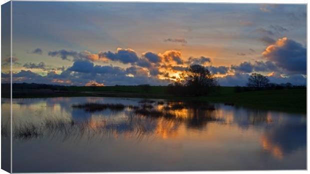 Sunrise over flooded fields Canvas Print by Stephen Prosser