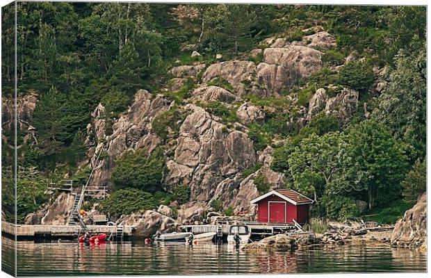 Lysefjord Boathouse Norway Canvas Print by Martyn Arnold