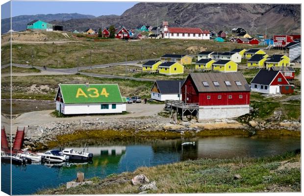 Coloured Houses in Narsaq Town Southern Greenland Canvas Print by Martyn Arnold