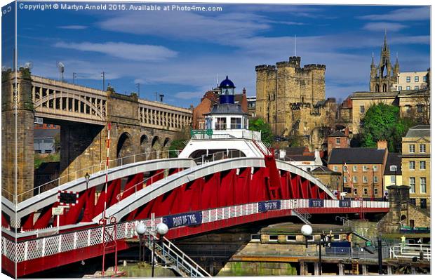 Swing Bridge Newcastle upon Tyne Canvas Print by Martyn Arnold