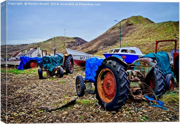 Fishing Boats and Tractors at Saltburn-by-the-Sea Canvas Print by Martyn Arnold