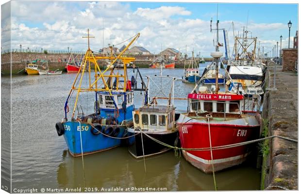Fishing Boats in Harbour at Maryport, Cumbria Canvas Print by Martyn Arnold
