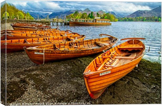 Rowing Boats at Derwent Water Canvas Print by Martyn Arnold