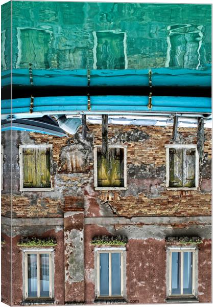 Reflection of Venetian house and boat on a canal Canvas Print by Jean Gill