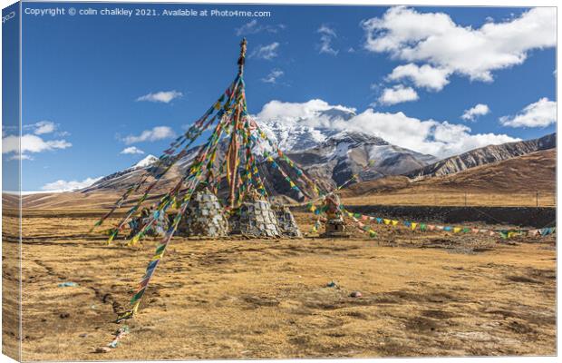 Tibetan Prayer Flags and Pole Canvas Print by colin chalkley
