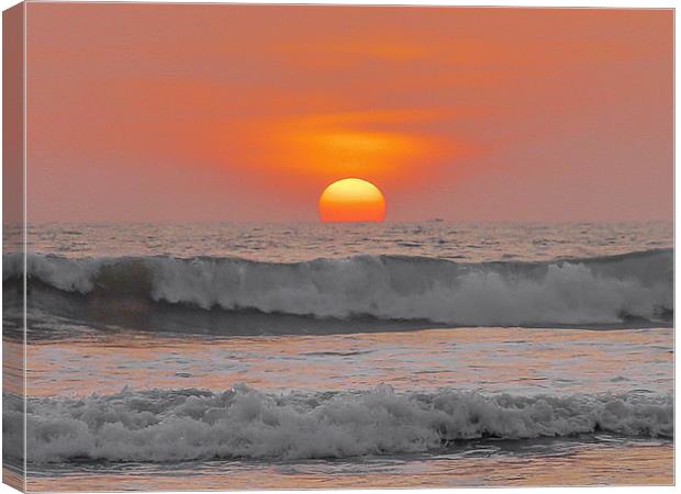 Bali : Sun Sets Over The Sea Canvas Print by colin chalkley
