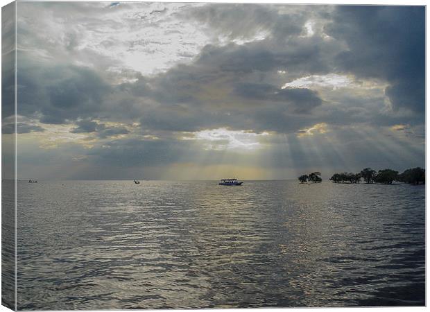 Storm Clouds Over Tonle Sap Lake Canvas Print by colin chalkley