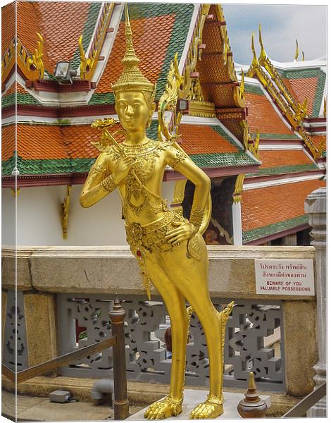 Grand Palace Golden Kinnari Statue Canvas Print by colin chalkley