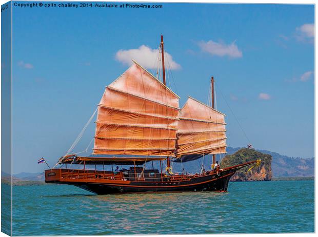 Chinese style junk in the Andaman Sea Canvas Print by colin chalkley