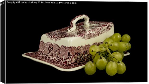 Cheese Dish and Grapes Canvas Print by colin chalkley