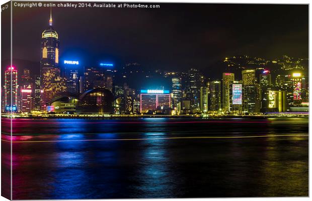 Boat Trails in Hong Kong harbour Canvas Print by colin chalkley
