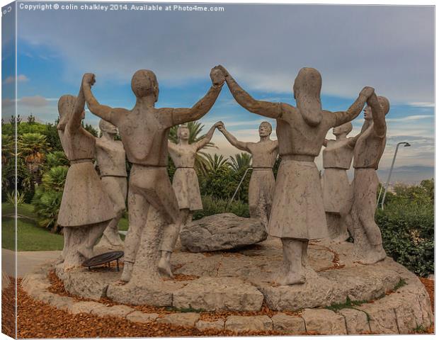  Sardana Dance Statue in Barcelona Canvas Print by colin chalkley