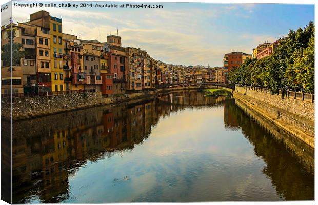  Girona City View down the River Onyar Canvas Print by colin chalkley