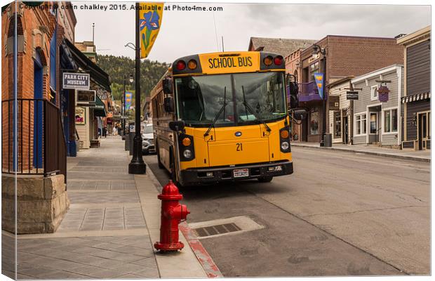  Iconic American School Bus in Park City, Utah, US Canvas Print by colin chalkley