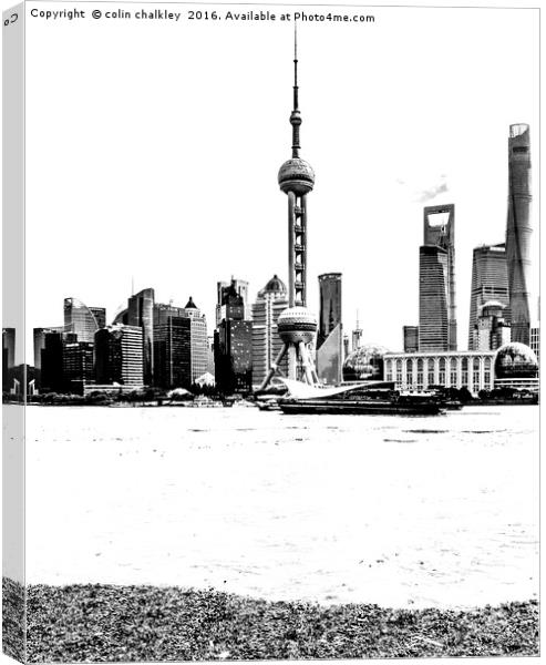Oriental TV Tower Shanghai - High Relief Canvas Print by colin chalkley