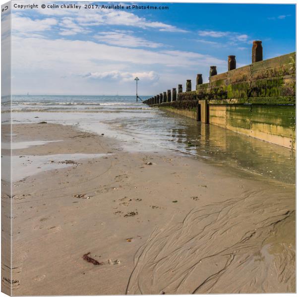 West Wittering Breakwater Canvas Print by colin chalkley