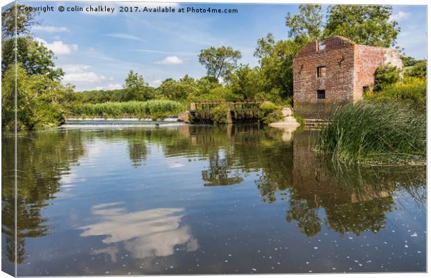 Reflections at Cutt Mill in Dorset Canvas Print by colin chalkley