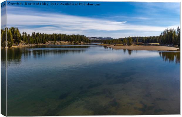  View from the Fishing Bridge over the Yellowstone Canvas Print by colin chalkley