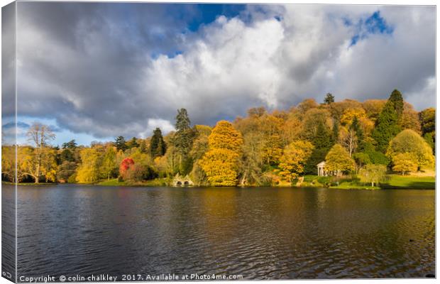 Majestic Autumnal Reflections at Stourhead Gardens Canvas Print by colin chalkley