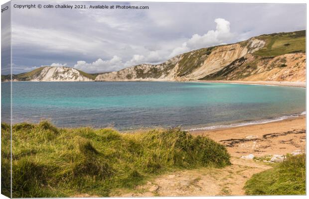 Worbarrow Bay in Dorset County Canvas Print by colin chalkley