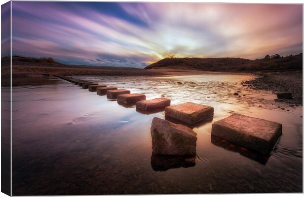 Three Cliffs Bay stepping stones Canvas Print by Leighton Collins