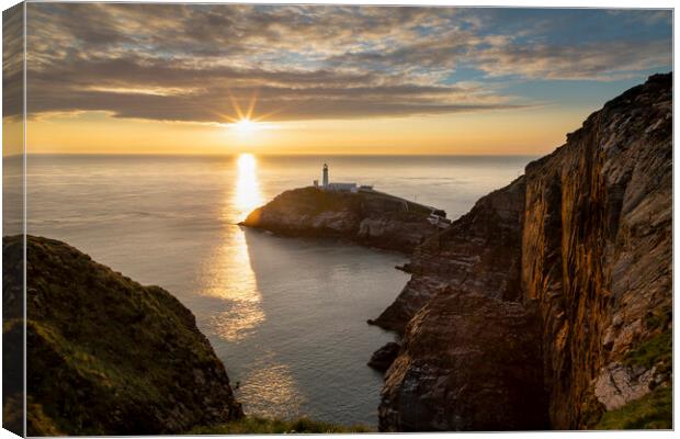 Sunset on South Stack lighthouse Canvas Print by Leighton Collins