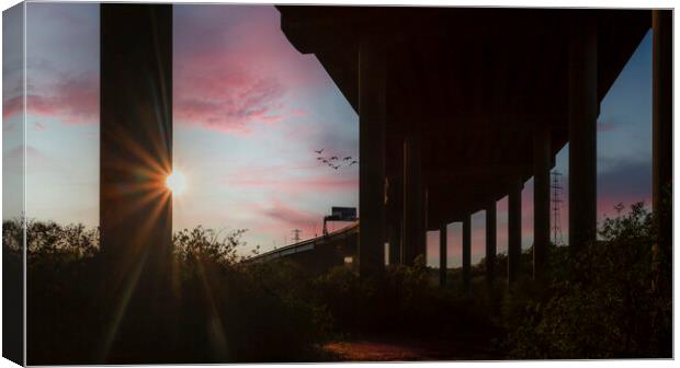 Sunset under the M4 motorway Canvas Print by Leighton Collins