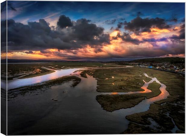 Penclawdd sunset on the Loughor estuary Canvas Print by Leighton Collins