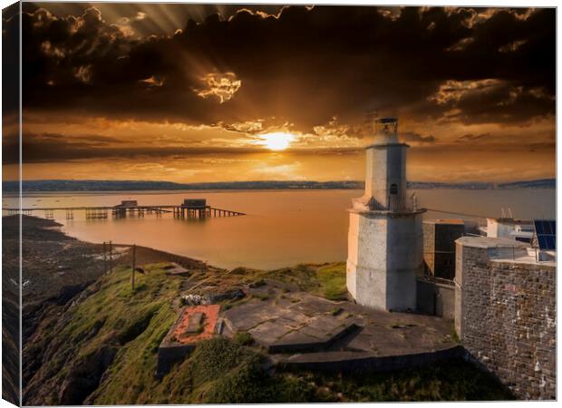 Sunset over Mumbles Lighthouse Canvas Print by Leighton Collins