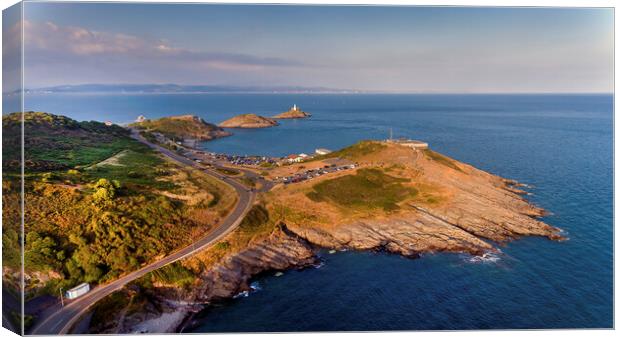 Mumbles lighthouse, Bracelet Bay and Limeslade Bay Canvas Print by Leighton Collins